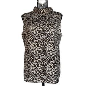 MJ Carroll Vintage Sleeveless Mock Neck Animal Print‎ Leopard Blouse Size Medium